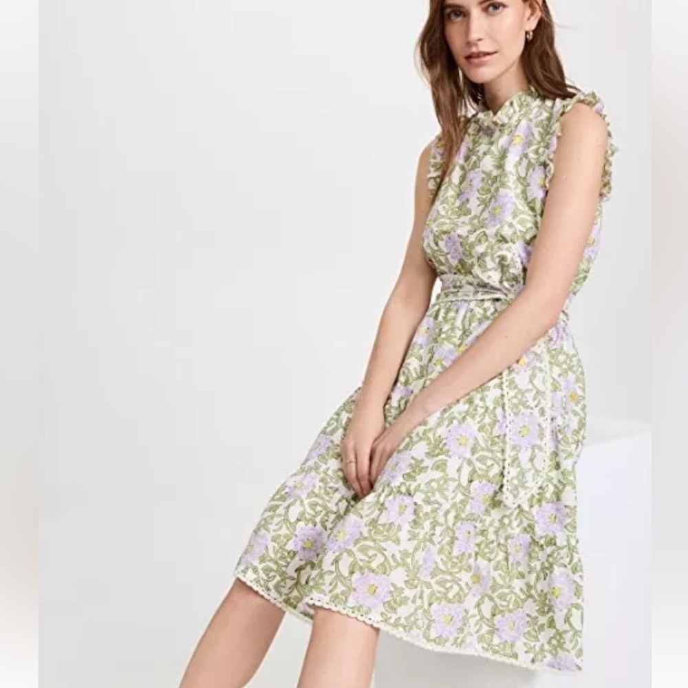 Roller Rabbit Green and Lilac Floral Sleeveless Midi Dress